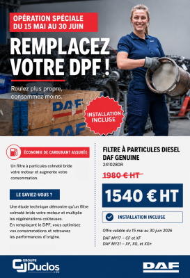 Remplacement DPF DAF : profitez de notre opération spéciale du 15 mai au 30 juin chez Groupe Duclos