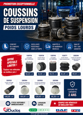 Coussins de suspension poids lourds TRP / DAF : promotion exceptionnelle chez Groupe Duclos